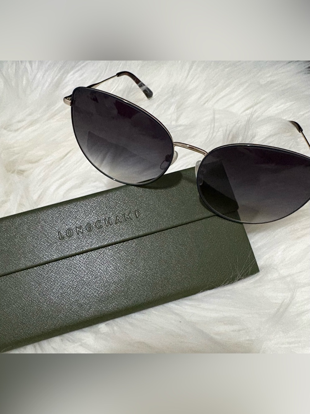 Longchamp Sunglasses with Black Gradient Lenses and Gold Temples